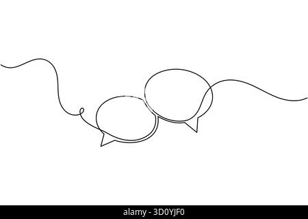 Icône de message de bulle de dialogue dessin continu d'une ligne d'illustration vectorielle linéaire mince minimaliste Illustration de Vecteur