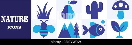 Bleu nature Icons Set Flat Design Vector Illustration de Vecteur