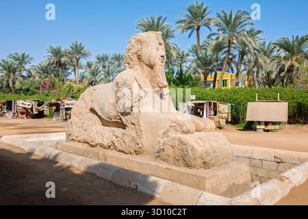 Le sphinx d'Albâtre de Memphis, situé près de l'ancienne capitale de Memphis en Égypte. Banque D'Images