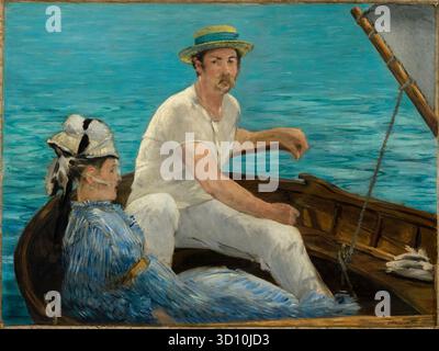 Navigation de plaisance 1874 peinture à l'huile de l'artiste français Edouard Manet (1832-1883) montrant un homme et une femme naviguant tranquillement sur la Seine, avec de larges traits impressionnistes distincts, des plans de couleur et l'influence des estampes japonaises. Banque D'Images