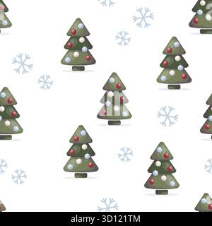 Motif de Noël sans couture avec arbres décorés et flocons de neige Illustration de Vecteur