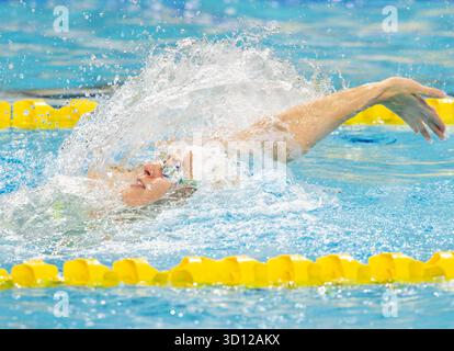 Toronto, Canada. 25 octobre 2025. Kaylee McKeown, de l'Australie, participe à la finale du 200 m dos féminin à la Coupe du monde de natation aquatique 2025 à Toronto, Canada, le 25 octobre 2025. Crédit : Zou Zheng/Xinhua/Alamy Live News Banque D'Images
