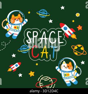 mignon chats dessin animé doodle motif sans couture et papeterie Illustration de Vecteur