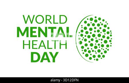 Journée mondiale de la santé mentale typographie verte avec illustration vectorielle de concept de cerveau pour la sensibilisation aux maladies mentales Illustration de Vecteur