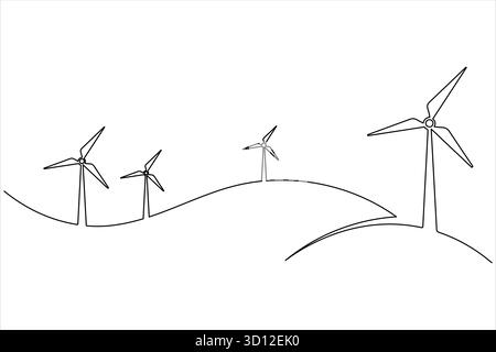 Illustration d'icône vectorielle minimale de dessin d'une ligne d'éolienne continue Illustration de Vecteur