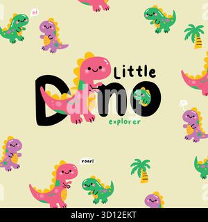 ensemble de vecteurs sans couture de motif mignon de dinosaures Illustration de Vecteur