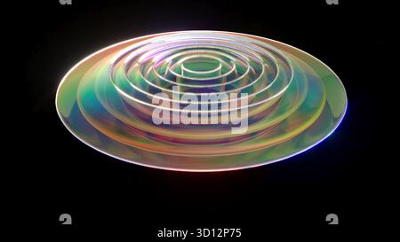 Cercles d'impulsion holographiques ronds sur noir bg 3D. Banque D'Images