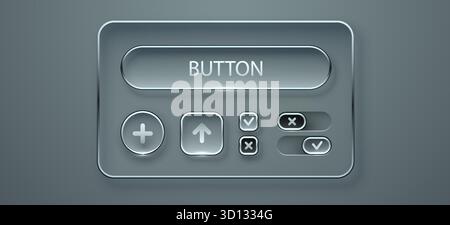 Ensemble d'éléments de l'interface utilisateur du glassmorphisme moderne. Conception de l'interface utilisateur avec divers boutons et commandes à bascule. Illustration vectorielle Illustration de Vecteur