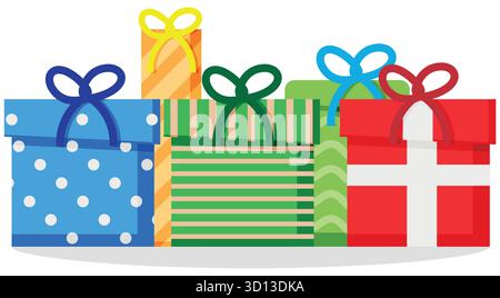Cadeaux de Noël festifs dans une pile, éléments de conception de cadeau de Noël enveloppés Illustration de Vecteur