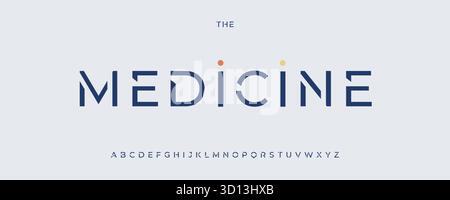 Futuristic Geometric font, Abstract Display Alphabet, Modern sans Serif Letters, strict Medical type for Tele Medicine App, Innovate Medicine logo Illustration de Vecteur