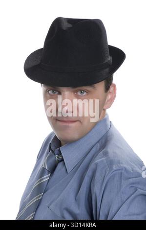 Les gens sur blanc - les hommes sur chapeau isolés sur blanc Banque D'Images