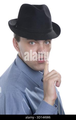 Les gens sur blanc - les hommes sur chapeau isolés sur blanc Banque D'Images