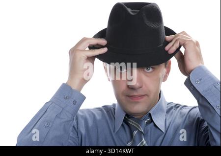 Les gens sur blanc - les hommes sur chapeau isolés sur blanc Banque D'Images