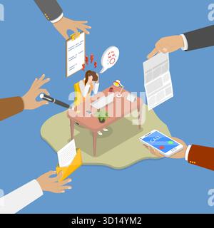 Illustration plate isométrique 3D de pleurer femme d'affaires stressée, explosion émotionnelle de l'employé Banque D'Images