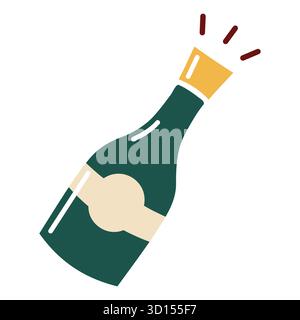 Bouteille de champagne plate éclatante. Illustration isolée vectorielle dessinée à la main. Illustration de Vecteur