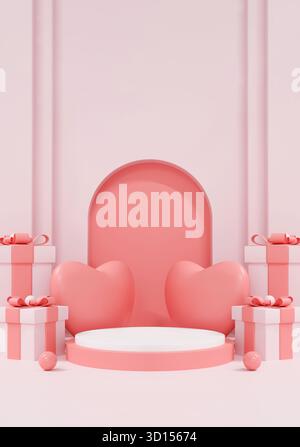 scène rose pastel douce avec mur incurvé et plate-forme de produit. fond 3d parfait pour célébrer l'amour doux, les produits de beauté, ou la caméra de vente subtile Banque D'Images