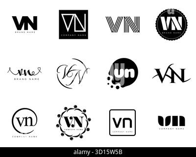 Modèle de société logo VN. Lettre v et n logotype. Définissez différents lettrage serif classique et texte audacieux moderne avec des éléments de design. Typog. Police initiale Illustration de Vecteur