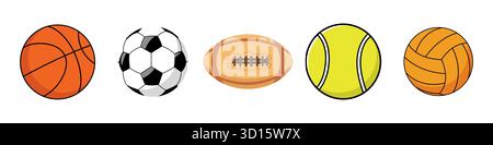 Balles pour divers jeux de sport ensemble d'illustration vectorielle. Inventaire d'exercice pour les objets sportifs sur fond blanc. Illustration de Vecteur