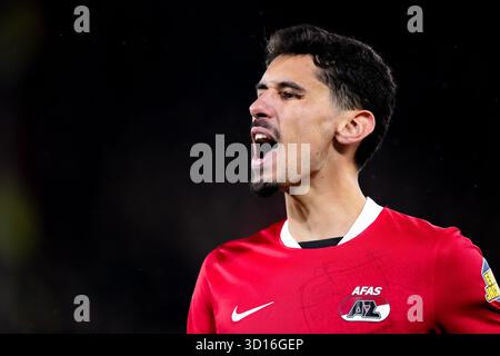 Alkmaar, pays-Bas. 26 octobre 2025. ALKMAAR, PAYS-BAS - OCTOBRE 26 : Alexandre pénétra de l'AZ Alkmaar crie lors du match néerlandais Eredivisie entre l'AZ Alkmaar et le FC Utrecht au stade AFAS le 26 octobre 2025 à Alkmaar, pays-Bas. (Photo de Ed van de Pol/Orange Pictures) crédit : Orange pics BV/Alamy Live News Banque D'Images