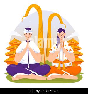 Peuple balinais dans la méditation en prière pose illustration vectorielle Illustration de Vecteur