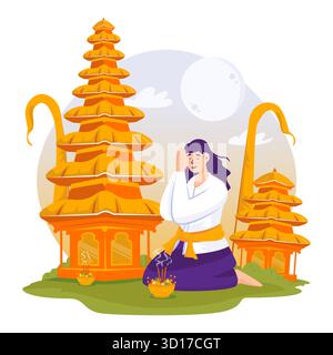Femme hindoue balinaise priant illustration vectorielle Illustration de Vecteur
