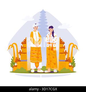 Couple balinais portant une tenue traditionnelle illustration vectorielle Illustration de Vecteur
