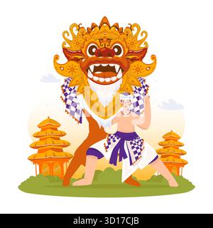Illustration vectorielle de performance culturelle de danse balinaise Barong Illustration de Vecteur