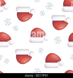 Motif de Noël sans couture avec chapeaux de Père Noël et flocons de neige Illustration de Vecteur