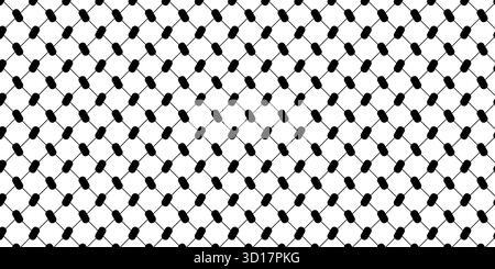 Motif keffiyeh noir et blanc. Imprimé foulard traditionnel oriental pour hommes. Texture de tissu à carreaux. Fond de tissu arabe. Imprimé textile palestinien classique. Illustration graphique vectorielle. Illustration de Vecteur