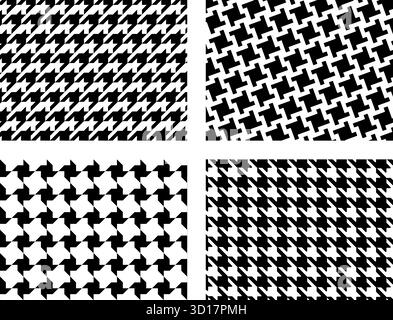 Ensemble de motifs pied de poule et pepita. Imprimés en tissu écossais, foulard ou tissu. Motifs textiles à carreaux. Motifs textiles Tweed. Collection d'ornements monochromes classiques. Illustration graphique vectorielle. Illustration de Vecteur