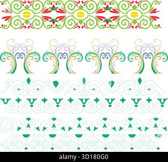 Collection de bordures décoratives ornées avec des motifs floraux et géométriques isolés sur fond blanc Illustration de Vecteur