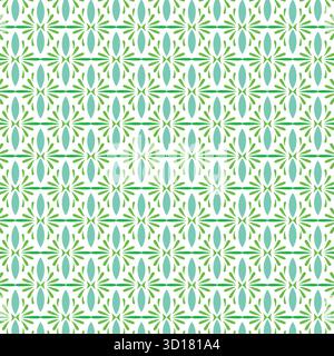 Motif géométrique complexe avec motifs floraux stylisés répétitifs dans les tons de vert et de bleu isolé sur fond blanc Illustration de Vecteur