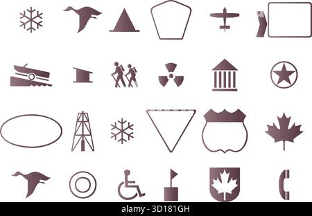 Collection de diverses icônes représentant la nature militaire de voyage et des symboles isolés sur fond blanc Illustration de Vecteur