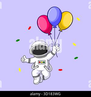 Mignon astronaute flottant avec des ballons colorés illustration vectorielle dessin animé Illustration de Vecteur