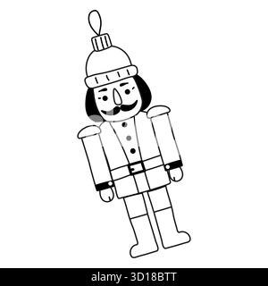 Casse-noix joyeux habillé de vêtements d'hiver se dresse avec une position ludique, mettant en valeur son design festif qui apporte l'esprit des fêtes à n'importe quel intérieur ou Illustration de Vecteur