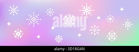 Flocons de neige blancs 8 bits pixel art sur fond dégradé de couleurs. Illustration de Vecteur