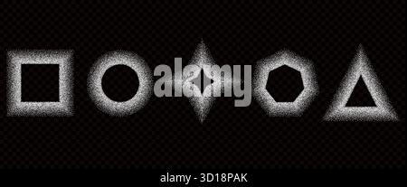 Ensemble de cadres de formes géométriques de pochoir de peinture murale graffiti. Bruit granuleux texturé sucre blanc y2k bordent les éléments. Cœur, rectangle, étoile et circ Illustration de Vecteur