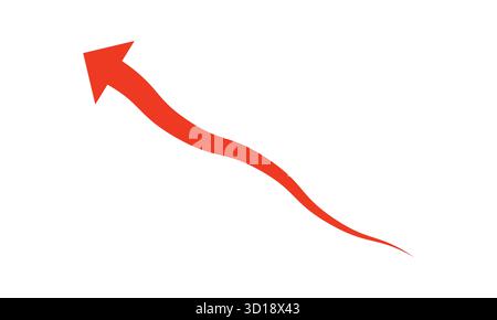Flèche rouge courbe – graphique de trajectoire de mouvement conique vers le haut gauche. flèche rouge isolée sur blanc Illustration de Vecteur