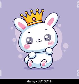 Joli lapin portant une couronne assise debout – illustration vectorielle fantaisiste avec thème royal Banque D'Images