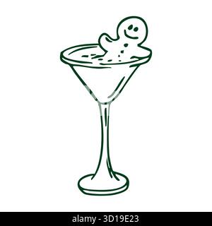 Esquisse de contour avec des biscuits Chrismas dans le verre Illustration de Vecteur
