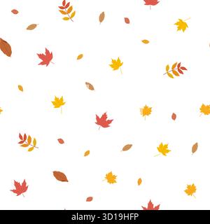 Modèle sans couture d'automne. Dessin à la main feuilles d'automne confortable thème doodle texture. Fond vectoriel de couleurs d'automne. Illustration de Vecteur
