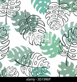 modèle de doodle sans couture avec croquis de feuilles de monstera vintage. conception pour carte de voeux de vacances et invitation de vacances d'été saisonnières, plage d'été Illustration de Vecteur