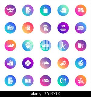 icônes vectorielles sur les arrondis de dégradé de couleurs Illustration de Vecteur