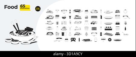 La cuisine culturelle et les produits de boulangerie décrivent les illustrations méga bundle Illustration de Vecteur