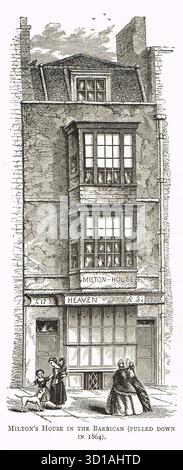 La maison de John Milton dans le Barbican, Londres, démolie en 1864 Banque D'Images
