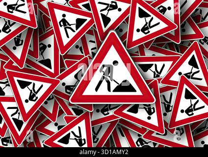 Signalisation routière et routière. Panneaux réglementaires : ces panneaux dictent les règles de circulation et sont souvent noirs, blancs et rouges, bien que les couleurs puissent varier. Exemples : arrêt, rendement, limite de vitesse et ne pas entrer. Panneaux d'avertissement : ces panneaux avertissent les conducteurs des dangers potentiels et des conditions à venir. Les exemples incluent des panneaux pour les routes sinueuses, les passages à cerfs et les passages pour piétons. Ces signes sont souvent jaunes ou fluorescents jaune/vert. Panneaux de guidage et d'information : ces panneaux fournissent des indications directionnelles ou des informations générales. Des exemples incluent les panneaux directionnels avec des flèches et les panneaux pour les services. Banque D'Images