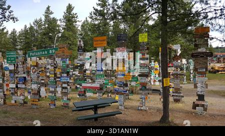 Signalisation routière et routière. Panneaux réglementaires : ces panneaux dictent les règles de circulation et sont souvent noirs, blancs et rouges, bien que les couleurs puissent varier. Exemples : arrêt, rendement, limite de vitesse et ne pas entrer. Panneaux d'avertissement : ces panneaux avertissent les conducteurs des dangers potentiels et des conditions à venir. Les exemples incluent des panneaux pour les routes sinueuses, les passages à cerfs et les passages pour piétons. Ces signes sont souvent jaunes ou fluorescents jaune/vert. Panneaux de guidage et d'information : ces panneaux fournissent des indications directionnelles ou des informations générales. Des exemples incluent les panneaux directionnels avec des flèches et les panneaux pour les services. Banque D'Images