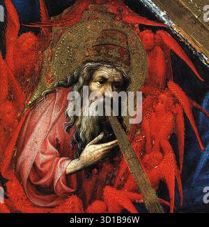 BROEDERLAM, Melchior (actif 1381-1409) L'Annonciation (détail) 1393-99 Tempera sur bois Mus?e des Beaux-Arts, Dijon L'image montre un détail de l'aile gauche du retable de Dijon. Un rayon d'or provient de la bouche de Dieu le Père et court du coin supérieur gauche à la Vierge de l'Annonciation. --- mots-clés : ------------- Auteur : BROEDERLAM, Melchior titre : The Annonciation (détail) chronologie : 1351-1400 École : Flamand forme : peinture type : religieux Banque D'Images