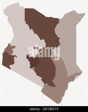 Carte du Kenya avec les régions. Juste une carte de frontière de pays simple avec division de région. Palette de couleurs marron. Illustration de Vecteur