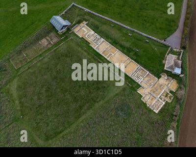Image drone des restes de la villa romaine North Leigh dans l'Oxfordshire Banque D'Images